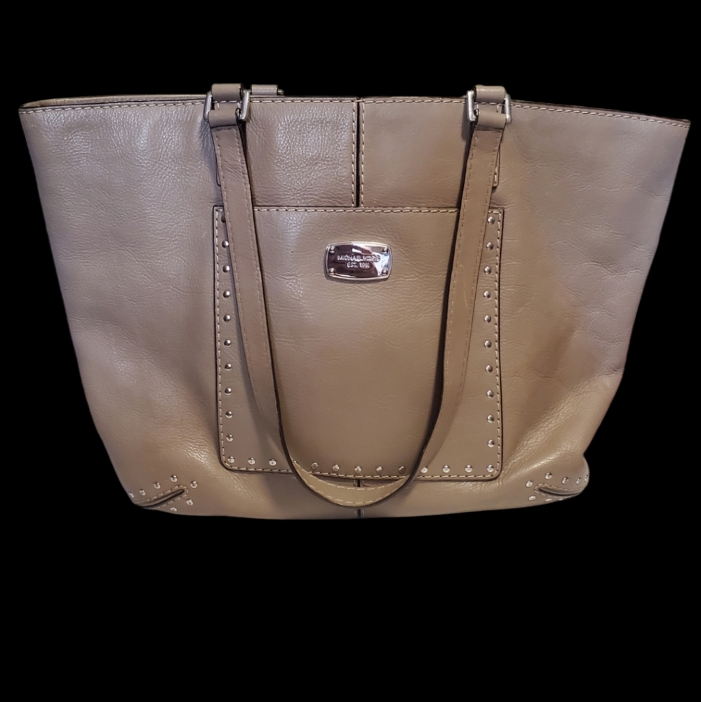 Vintage Michael "Michael" Kors Studded Leather Tote Bag - Taupe